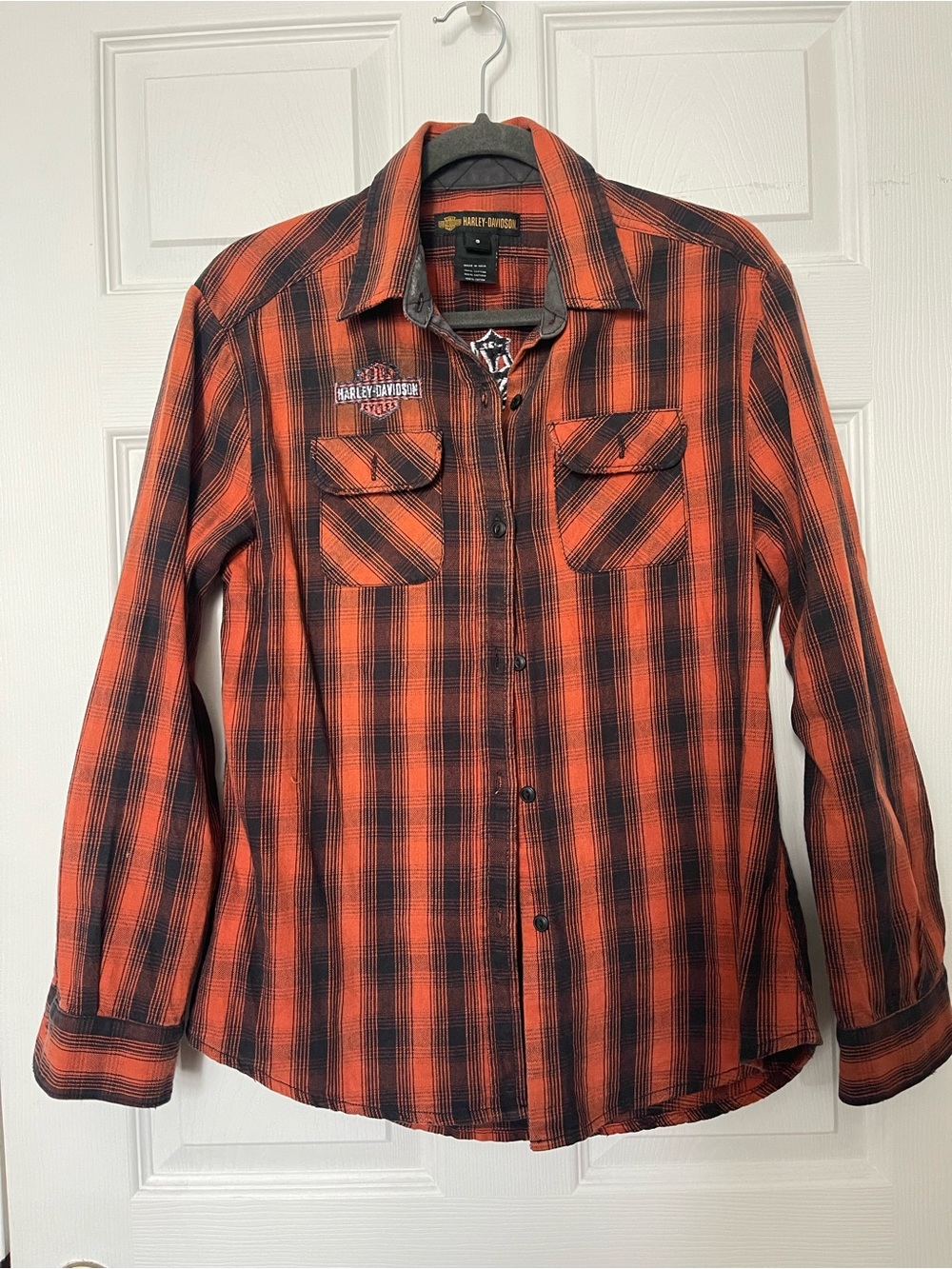 Harley-Davidson Orange and Black Plaid Workshirt